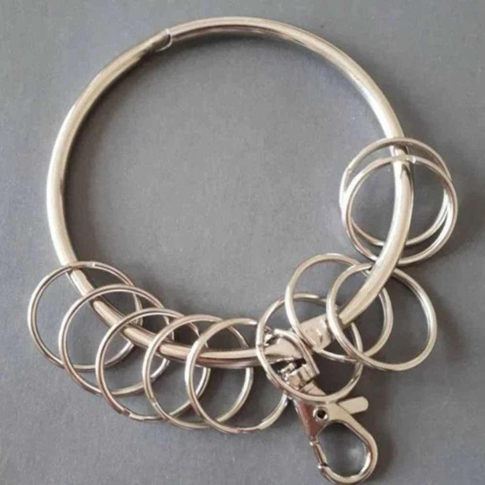 3.5" LARGE-silver tone key ring w/lobster clasp, Unisex key  organizer